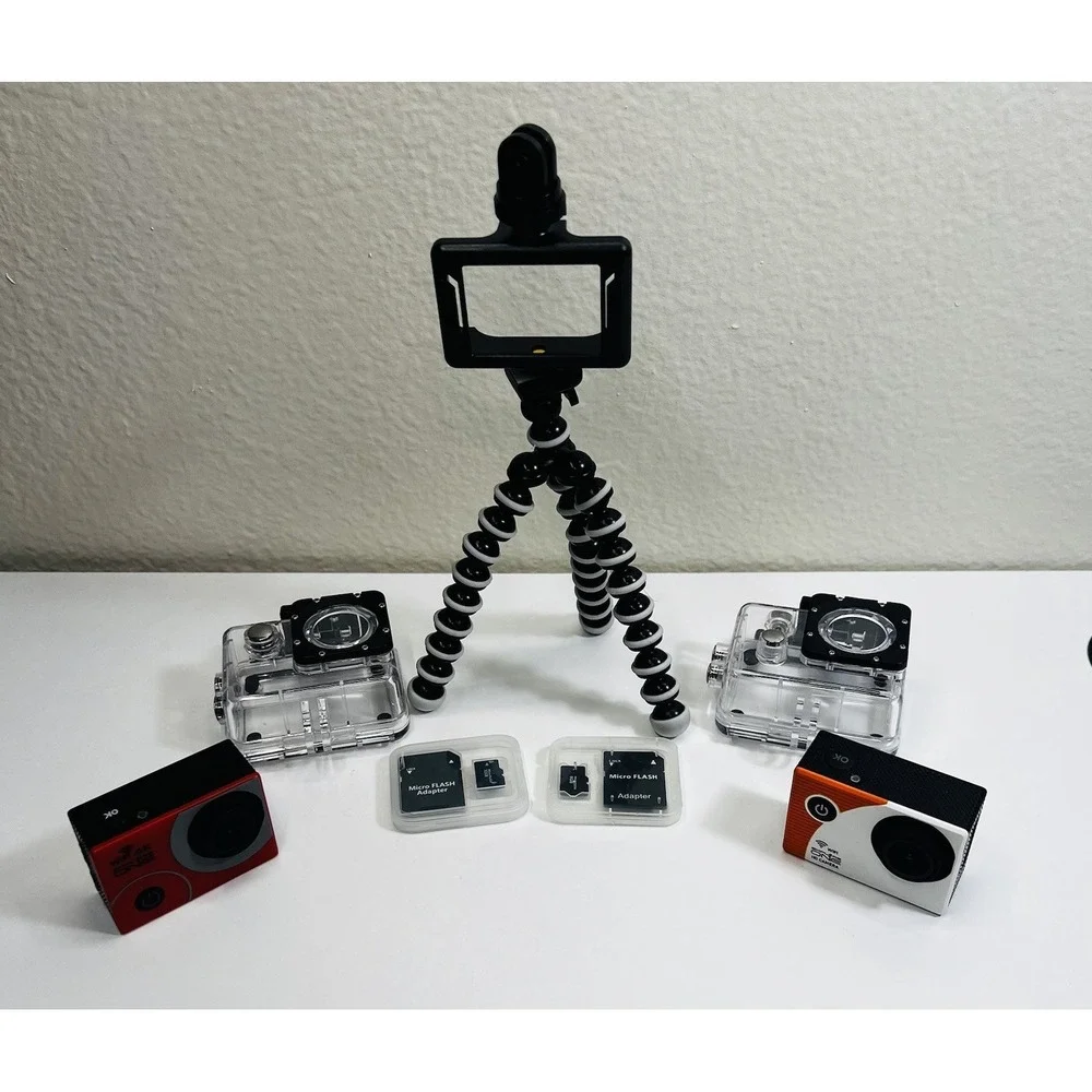 2 Action Cameras 4K Wifi Cameras 1 HD 4k + Many Accessories Bundle 2Cases Tripod